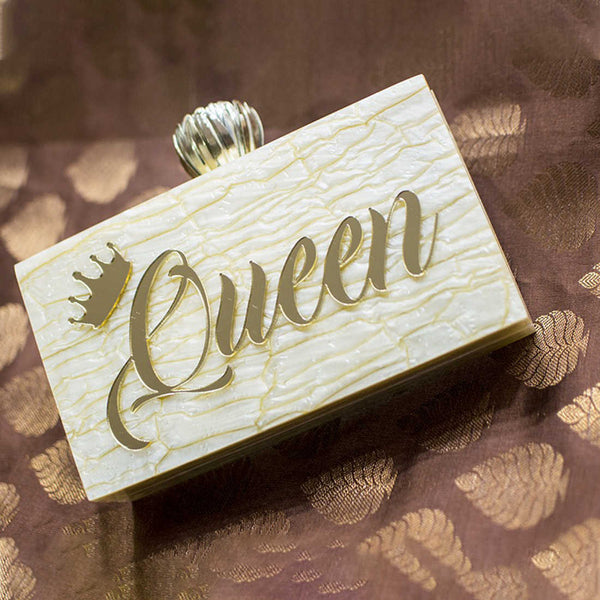 White Acrylic Queen Customized Clutch - Uncommongifts.in